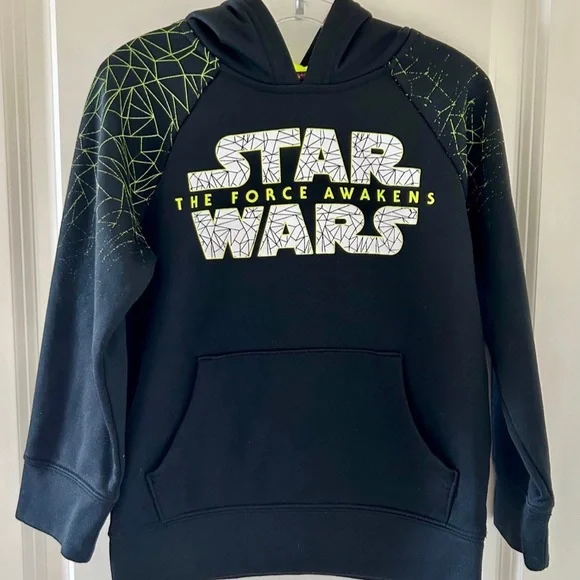 Star Wars The Force Awakens Boys Black/White/ Yellow Neon Hoodie Size 5 - Picture 1 of 7
